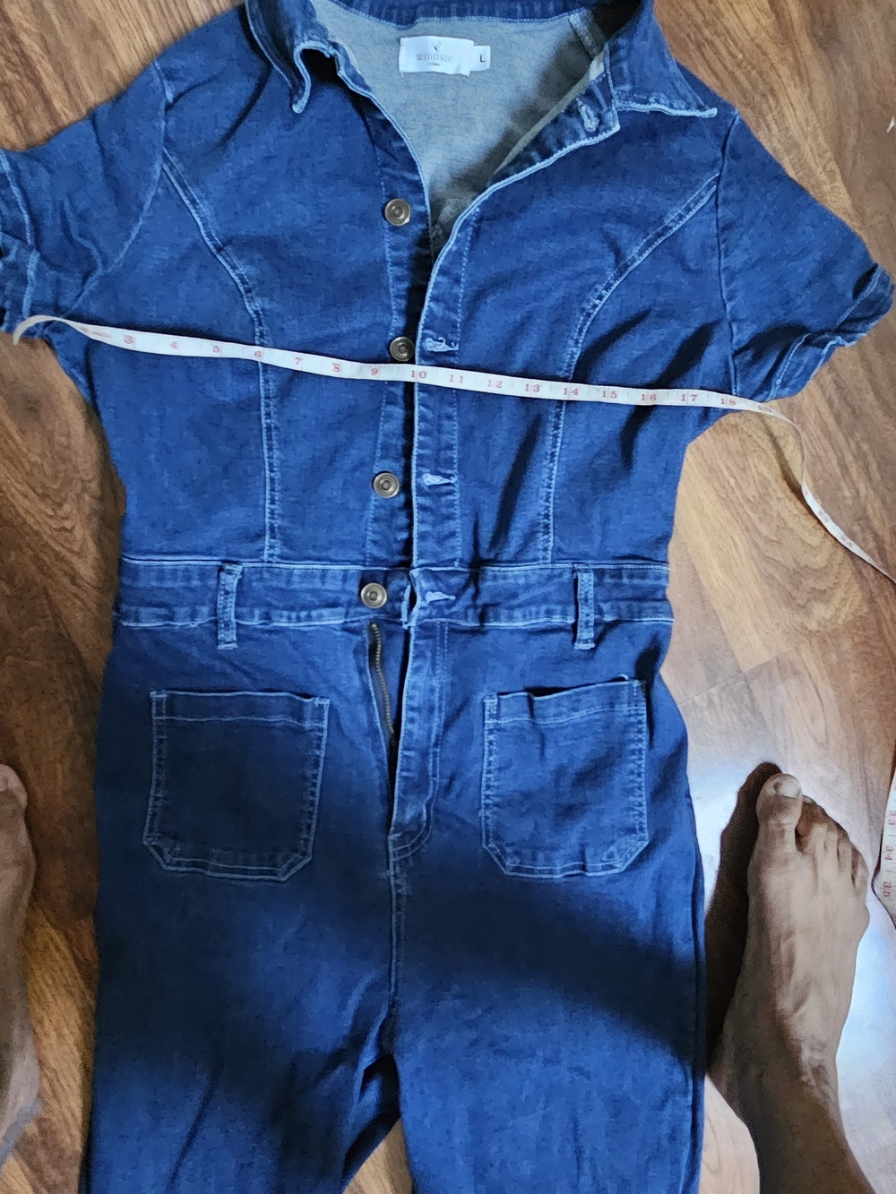 Windsor Dark Blue Denim Short Sleeve Overalls Jumpsuit - Picture 5 of 8